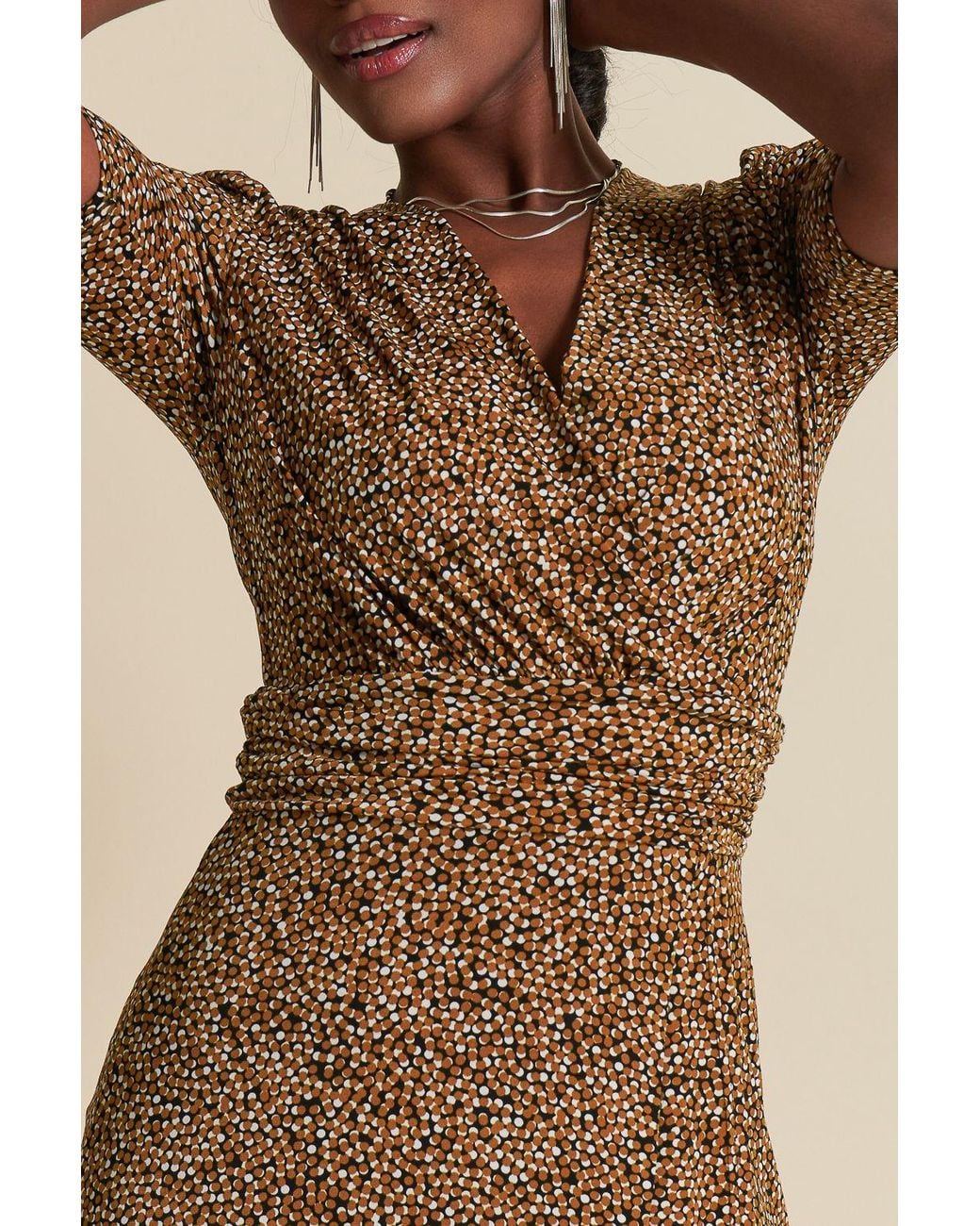 Jolie Moi Natural Print Viscose Frill Hem Maxi Dress