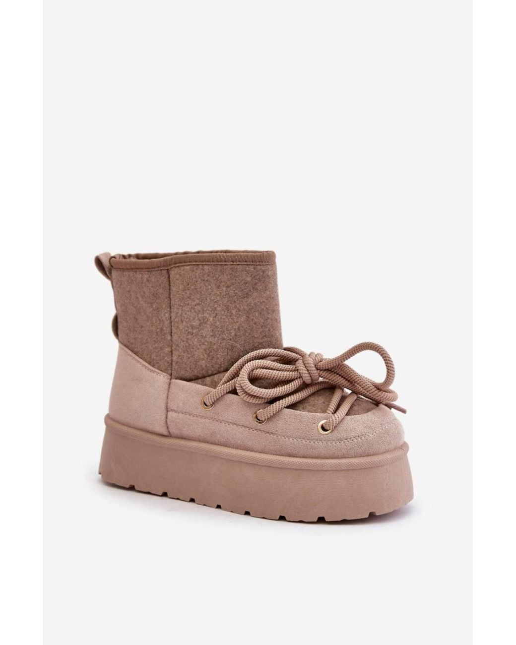 Love Lace Natural Office Platform Lace-Up Suede Snow Boots