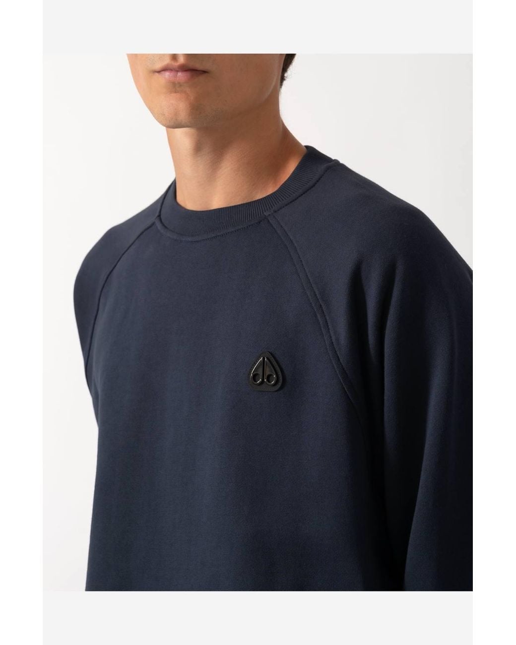 Moose Knuckles Blue Long Sleeve Crew Neck Logo Detail Relaxed Fit Sweatshirt for men