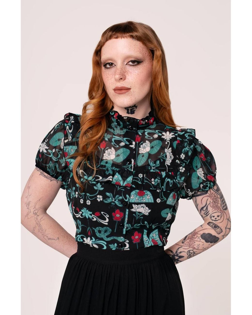 Hell Bunny Black Danica Semi Fitted Blouse