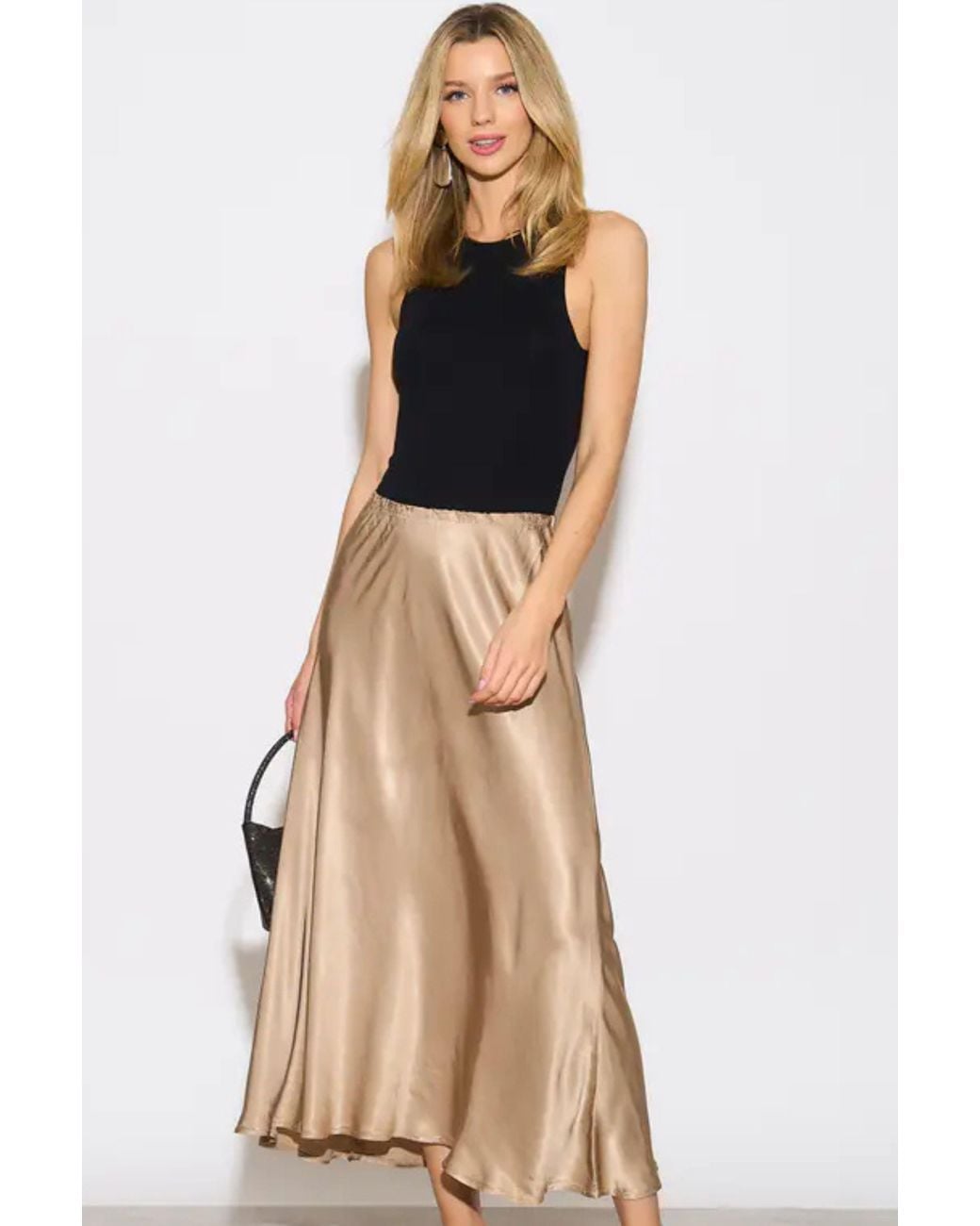 SARTA Brown Silky Bias Cut Midi Slip Skirt