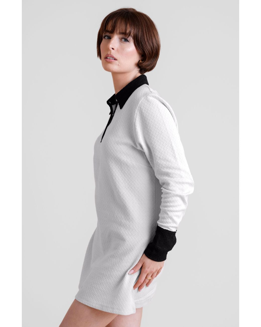 Enorsia White Laced Collar Jersey Tailored Shirt Tops