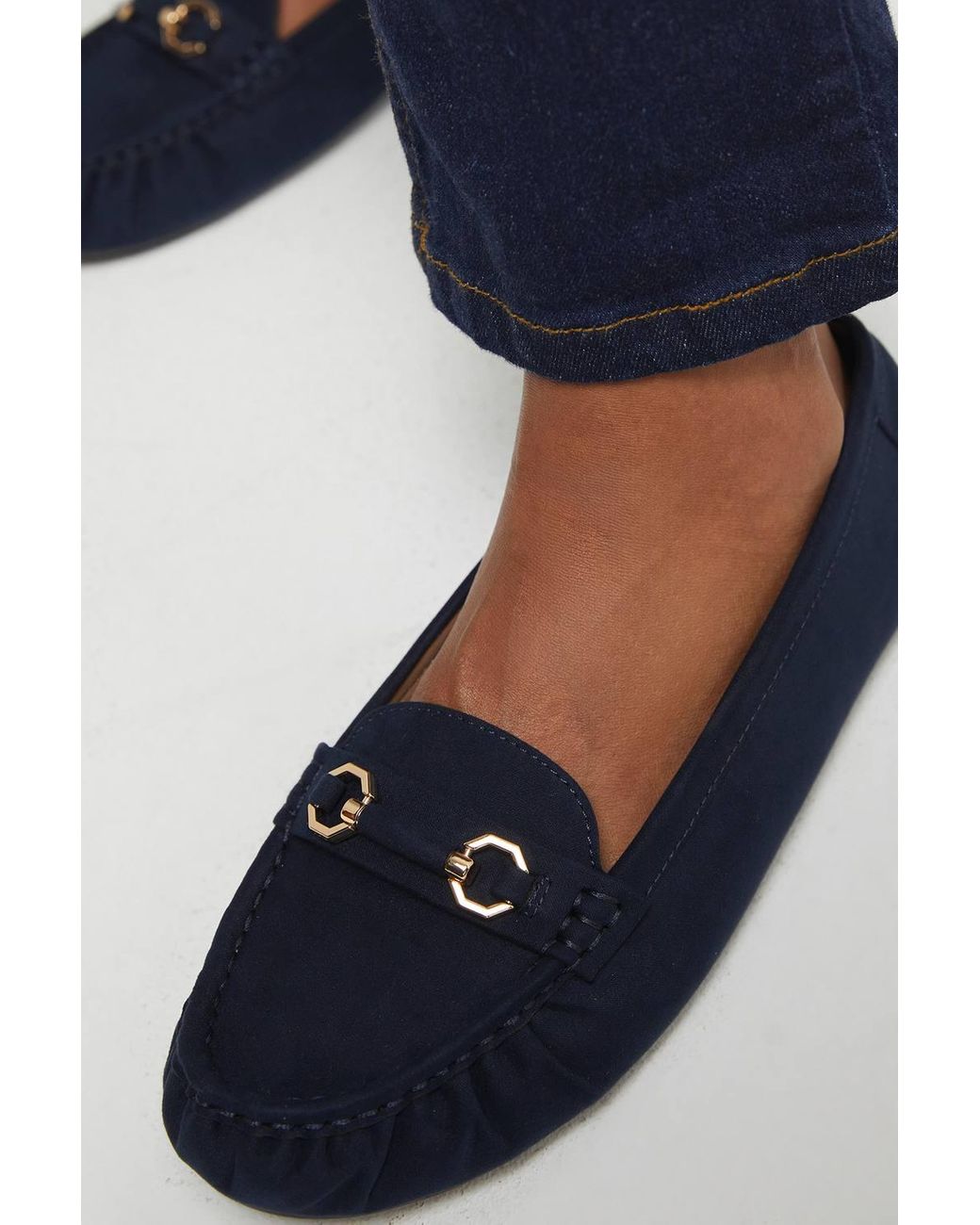 Good for the Sole Blue Wide Fit Mindie Faux Suede Snaffle Detail Moccasin Comfort Loafers