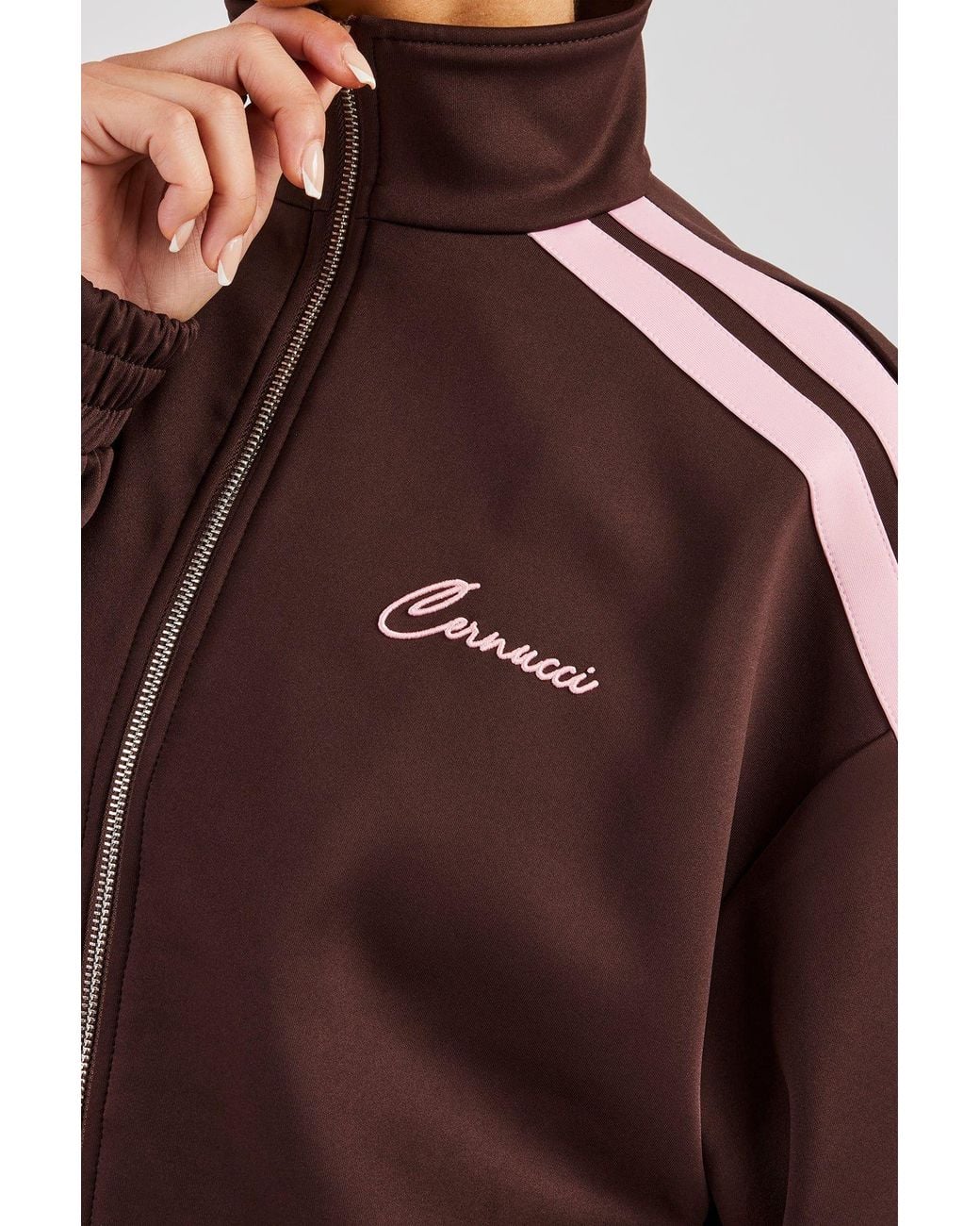 CERNUCCI Red Funnel Neck Taping Zip Through Track Jacket
