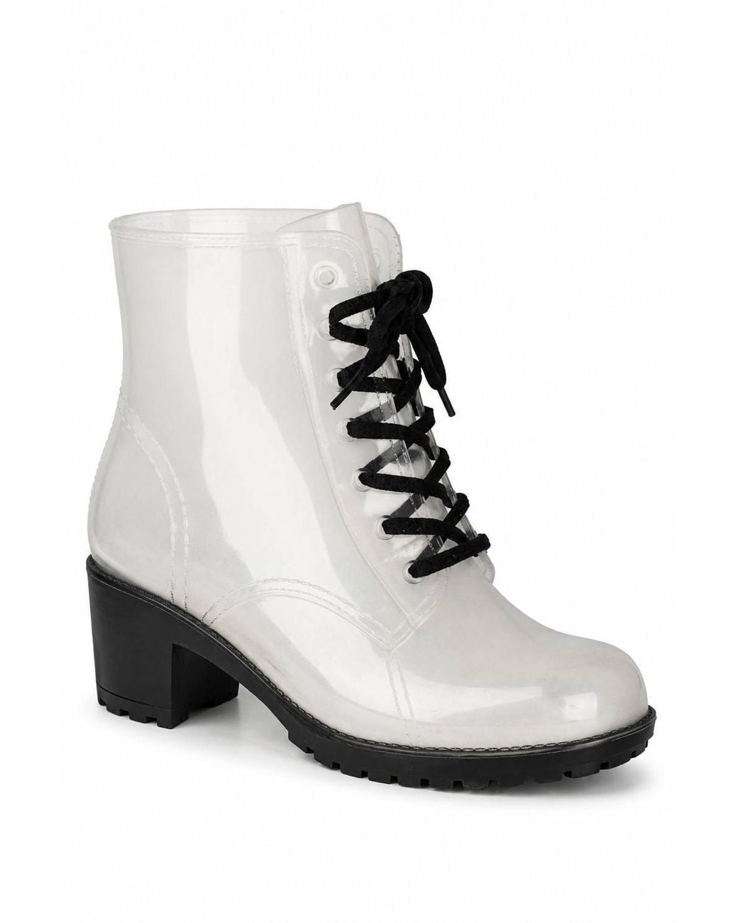 Spot on White Lace Up Block Heel Ankle Boots