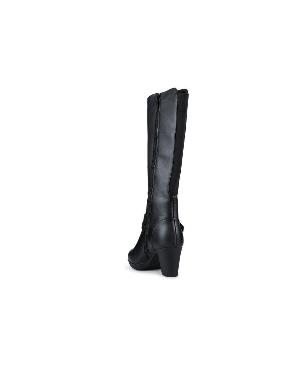 Pavers Black Heeled Calf-Stretch Long Boots