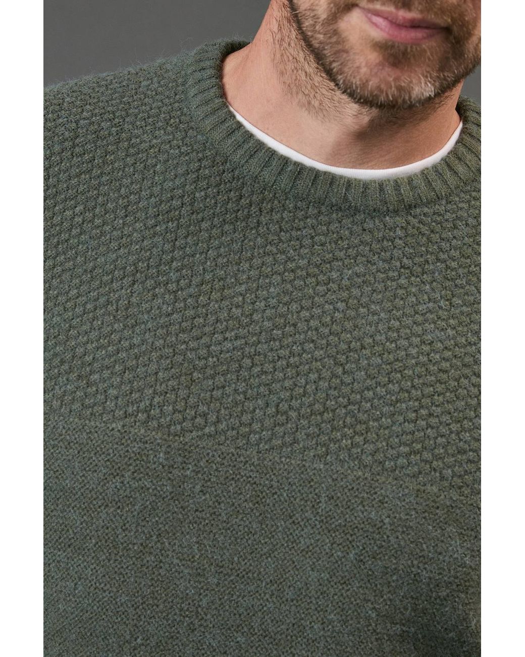 MAINE Gray Tuck Stitch Yoke Crew Neck Jumper for men