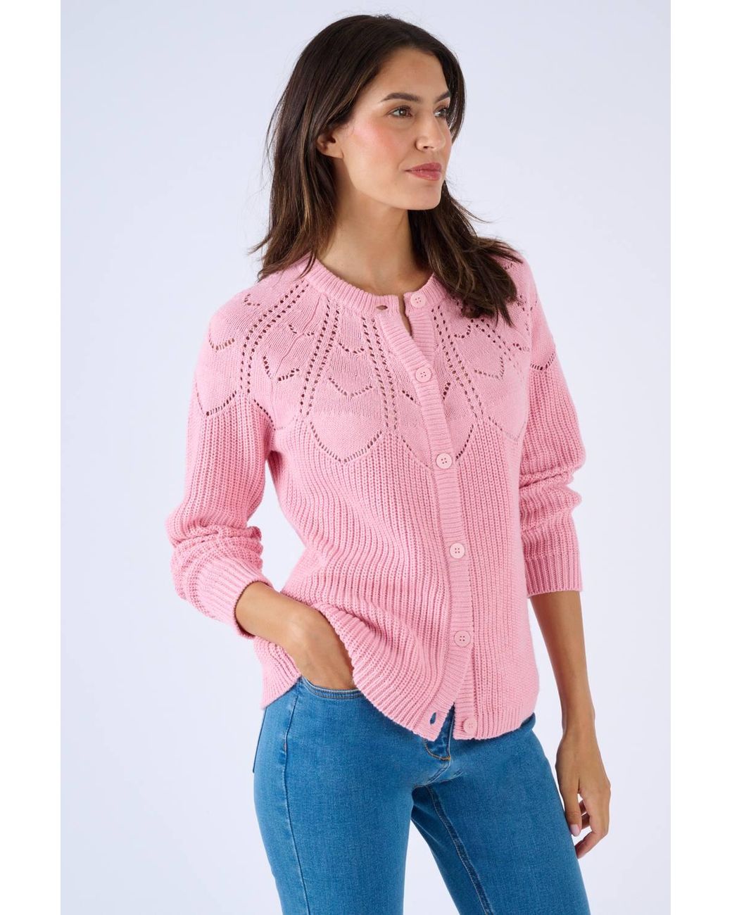 DAMART Pink Lightweight Cotton-Blend Pointelle Yolk Detail Cardigan