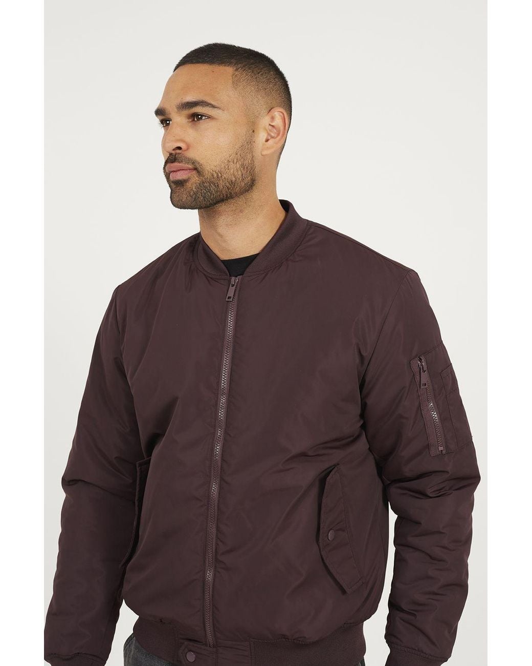 Brave Soul Black Bomber Jacket With Sleeve Pocket Detail for men