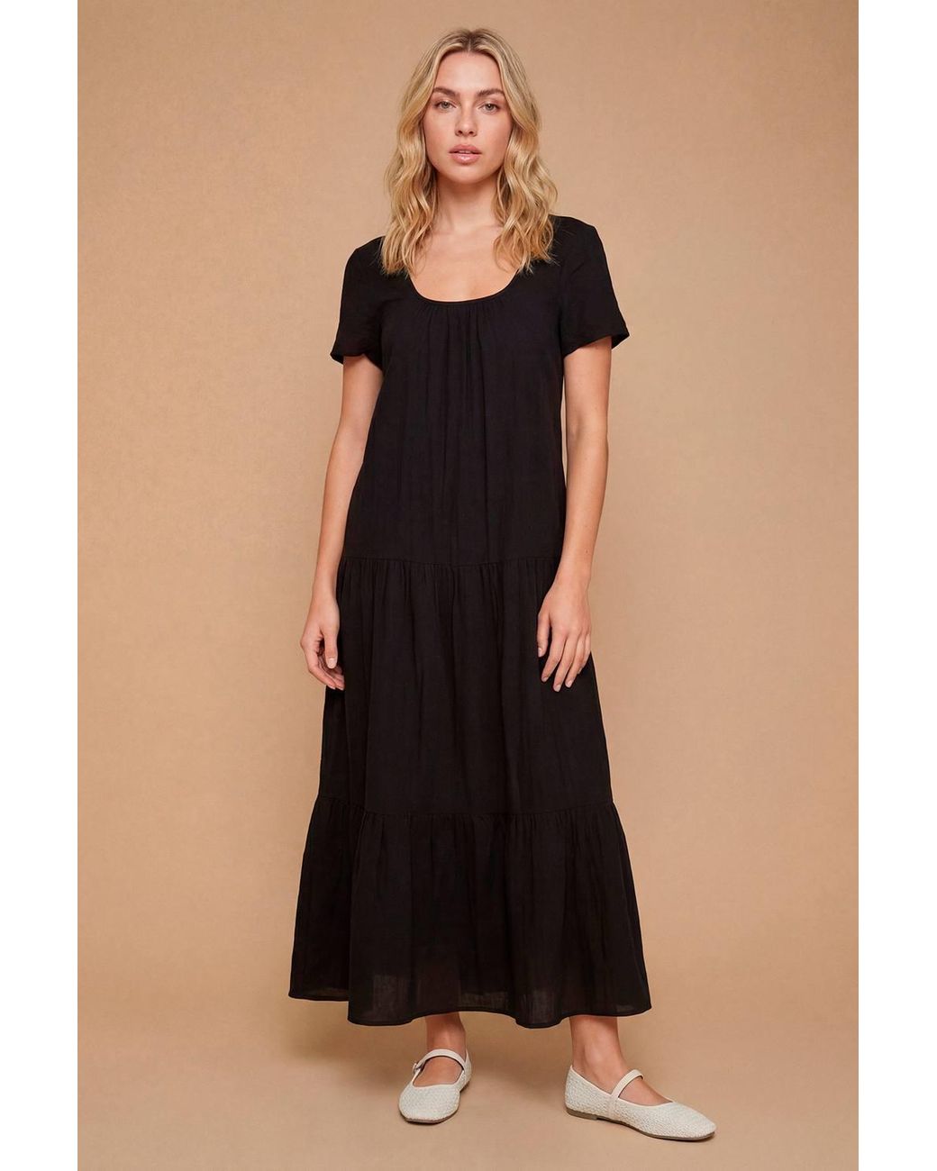 Dorothy Perkins Black Scoop Neck Tiered Maxi Dress