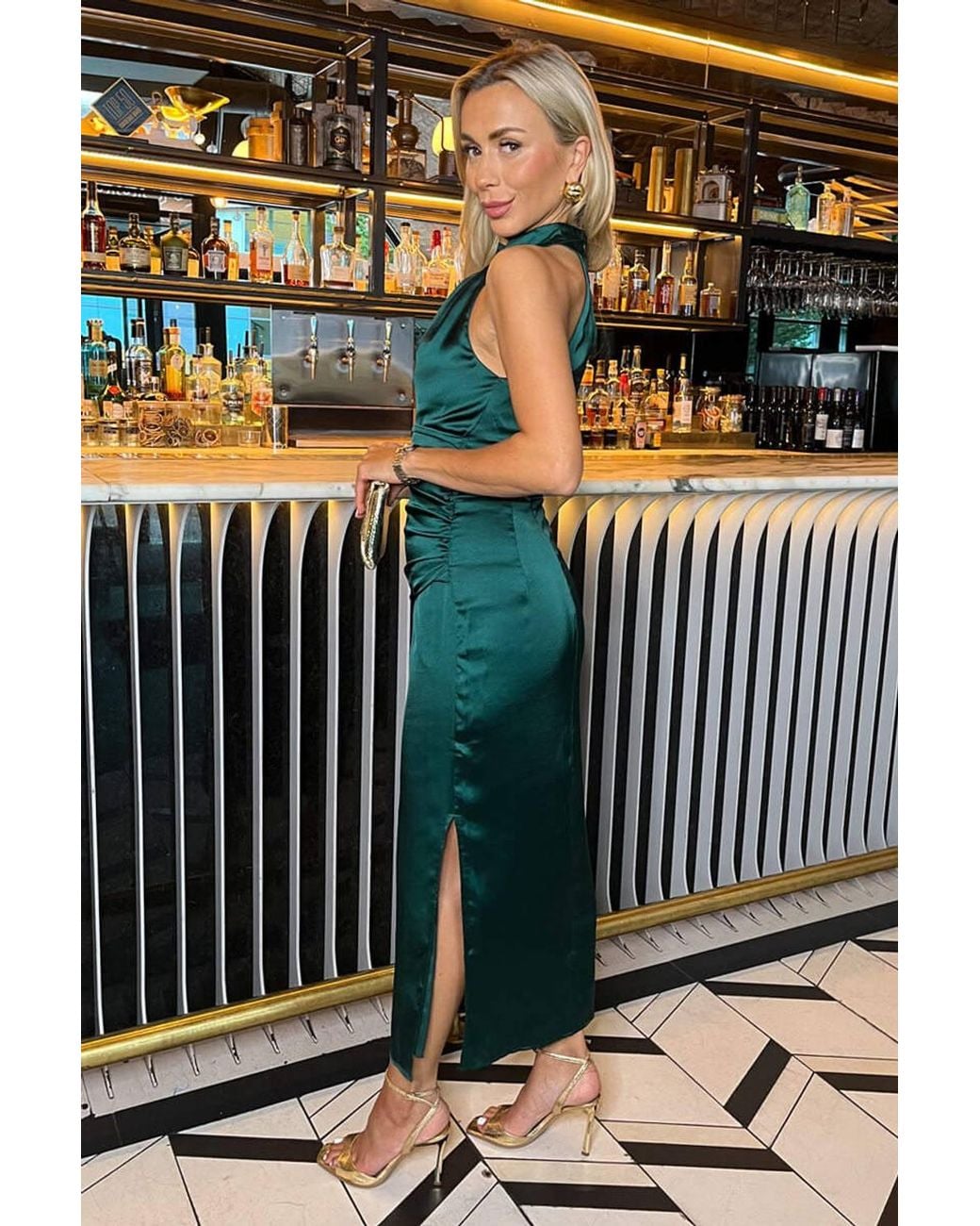 AX Paris Blue Halter Neck Draped Waist Midi Dress