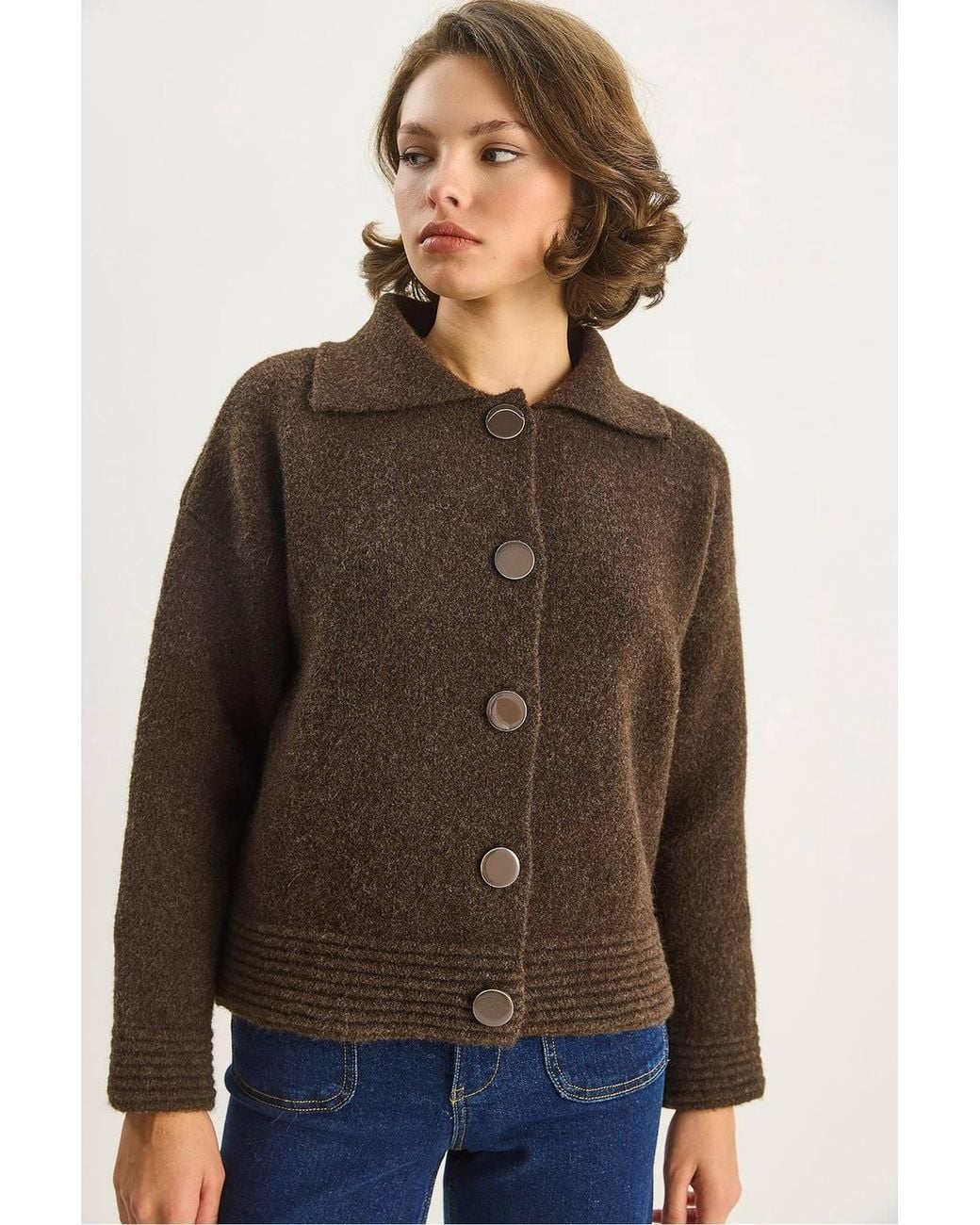 Bianco Lucci Blue Knit Cardigan With Button Closure