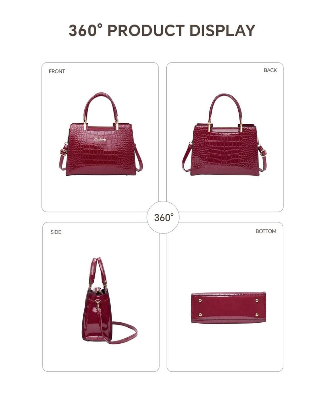 MODISHION Red Glossy Pu Croc-Embossed Handbag With Crossbody Strap