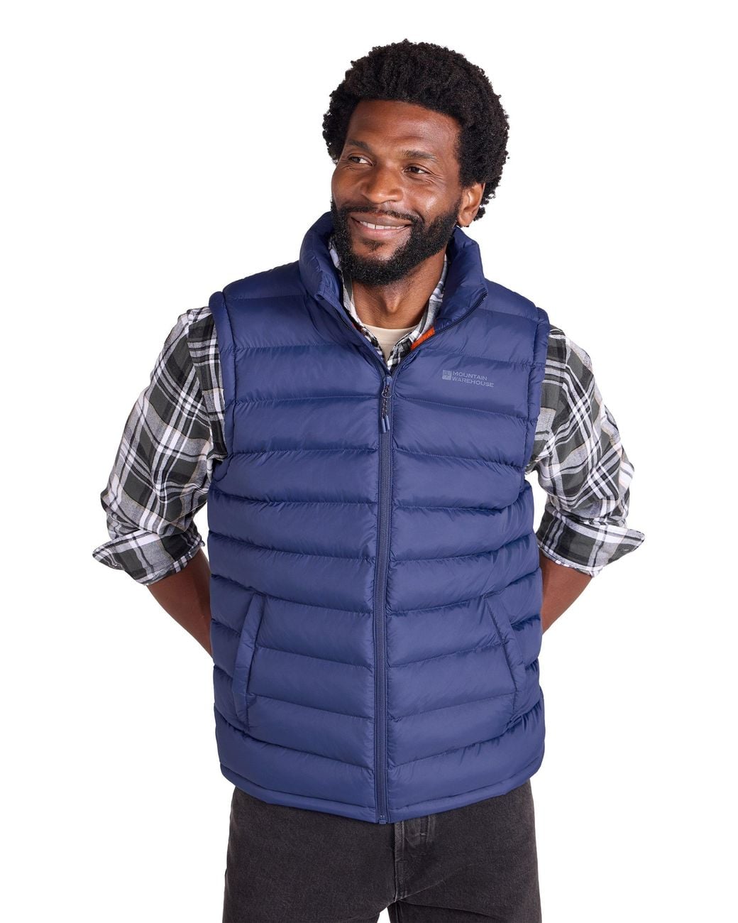 Mountain Warehouse Blue 'Seasons' Lightweight Water Resistant Padded Full Zip Puffer Gilet for men