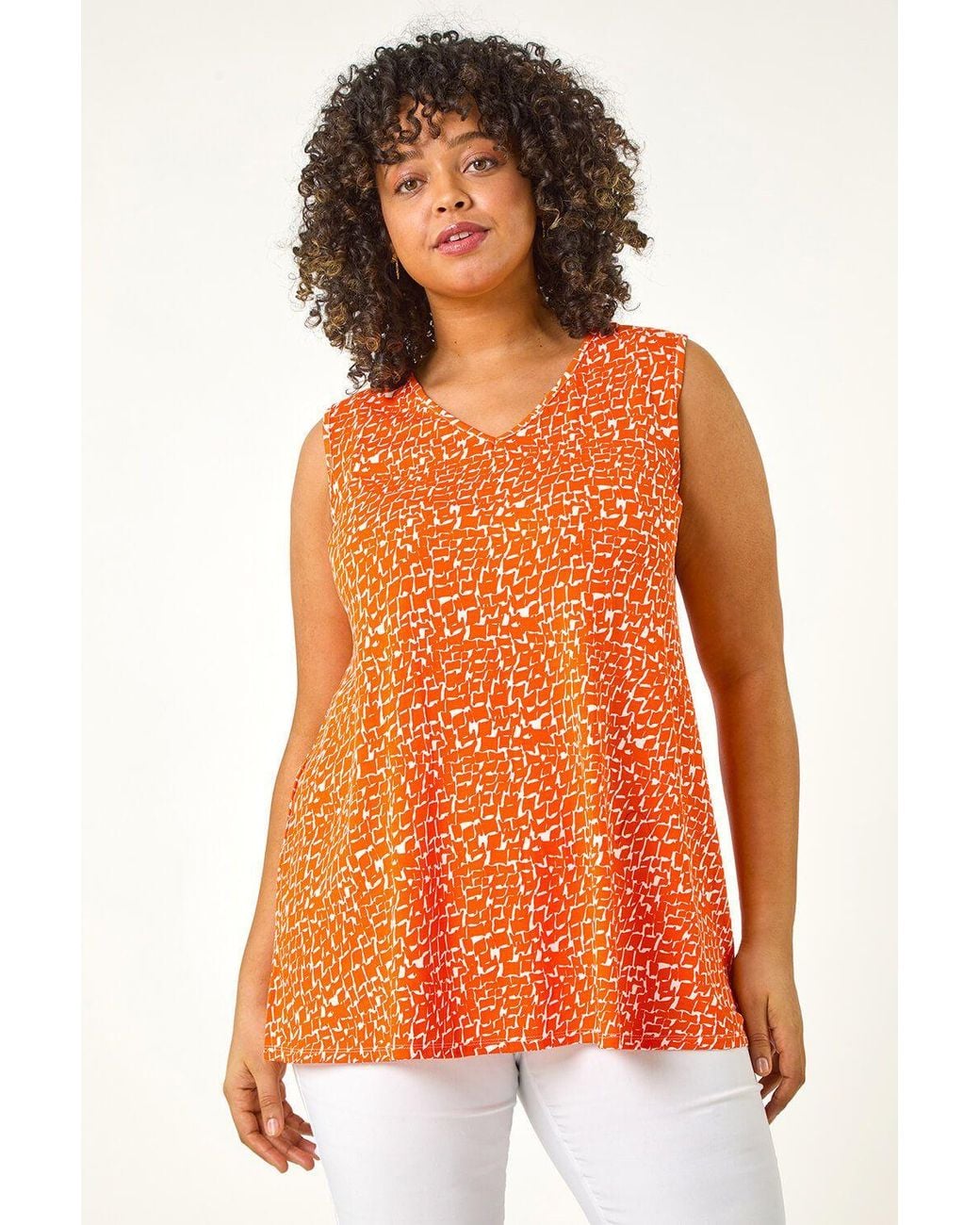 Roman Orange Curve V-Neck Swing Vest Top