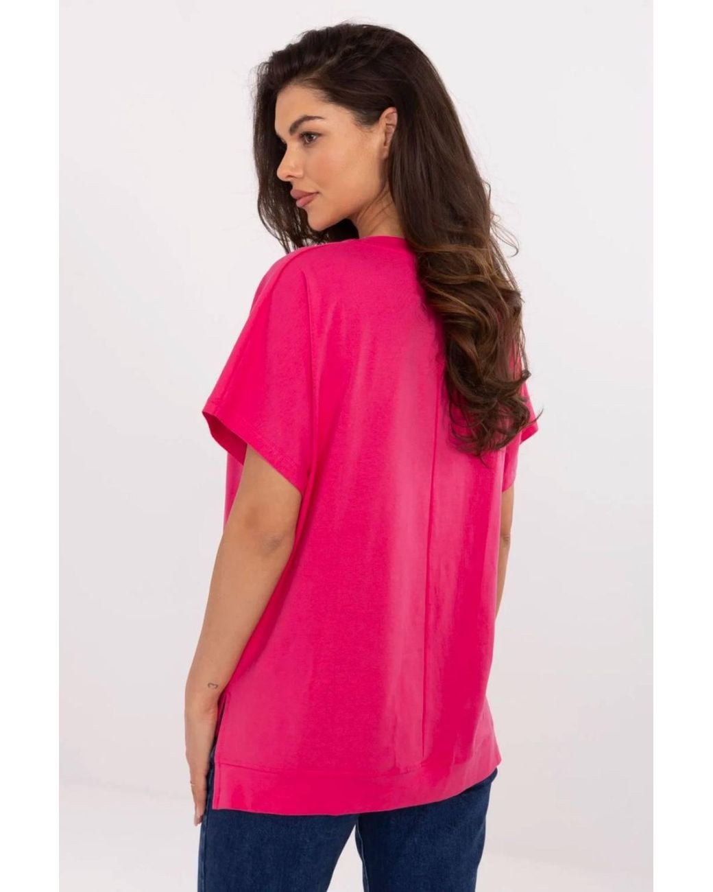 Love Lace Pink Casual Cotton Elastane Blouse With Jet Stones
