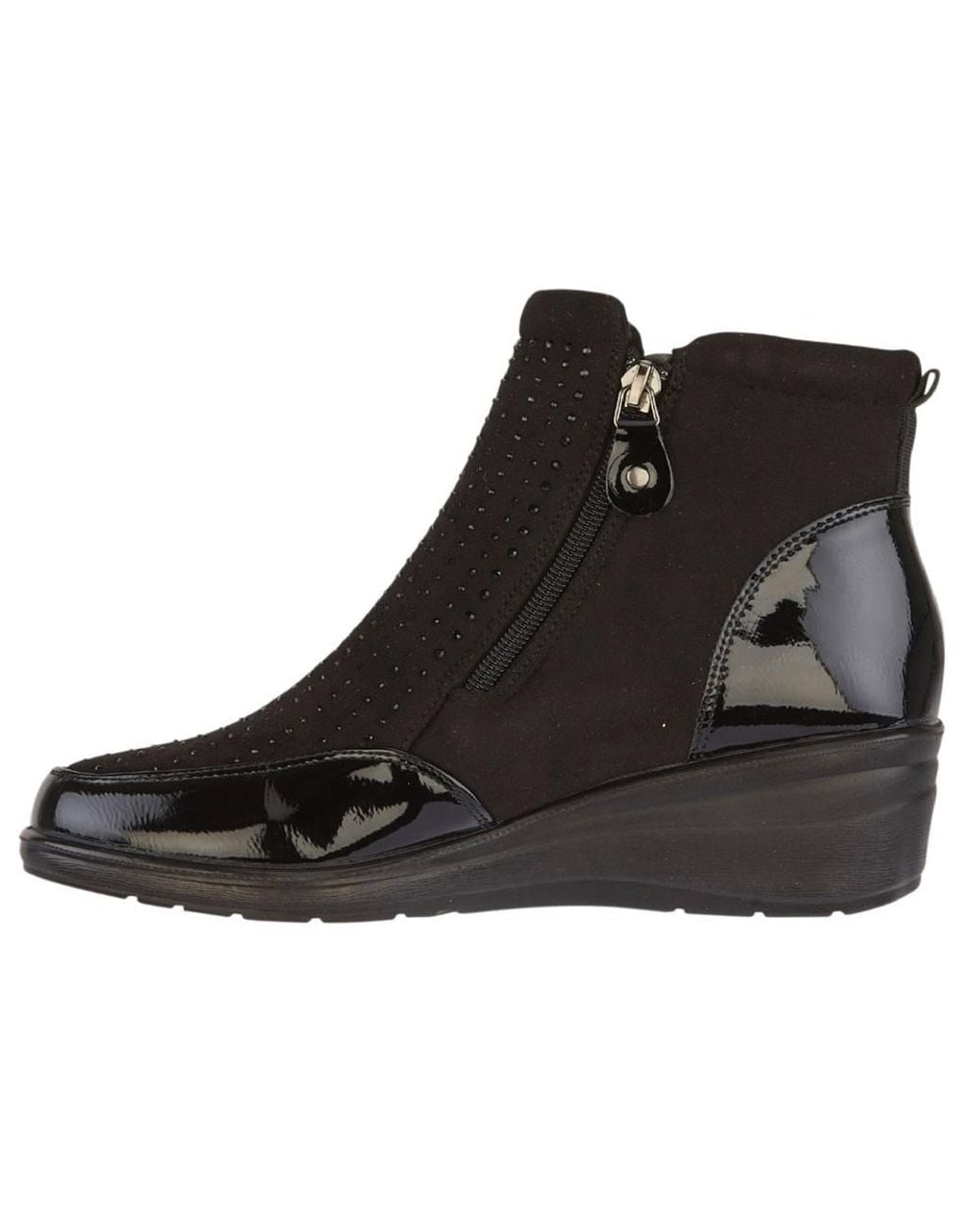 Absolute Footwear Blue Diamante Wedge Twin Zipped Ankle Boots