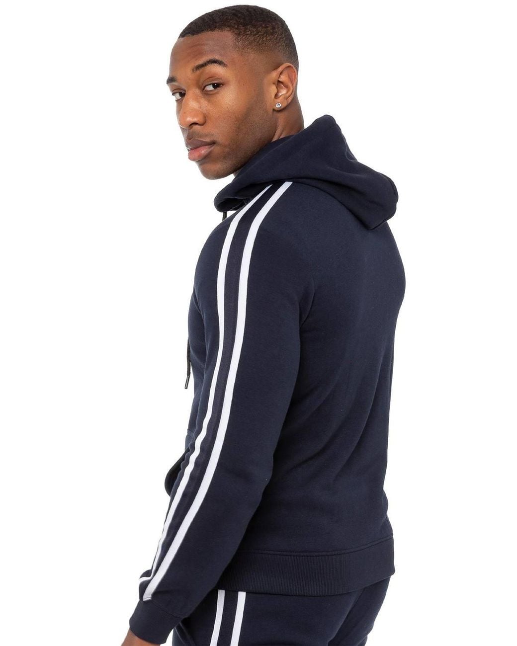 Enzo Blue Zip Up Tape Hoodie for men
