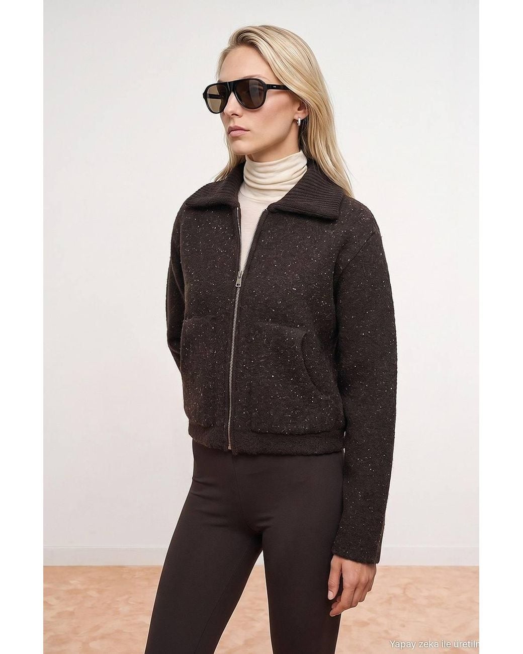 Dilvin Brown Wool-Blend Cardigan