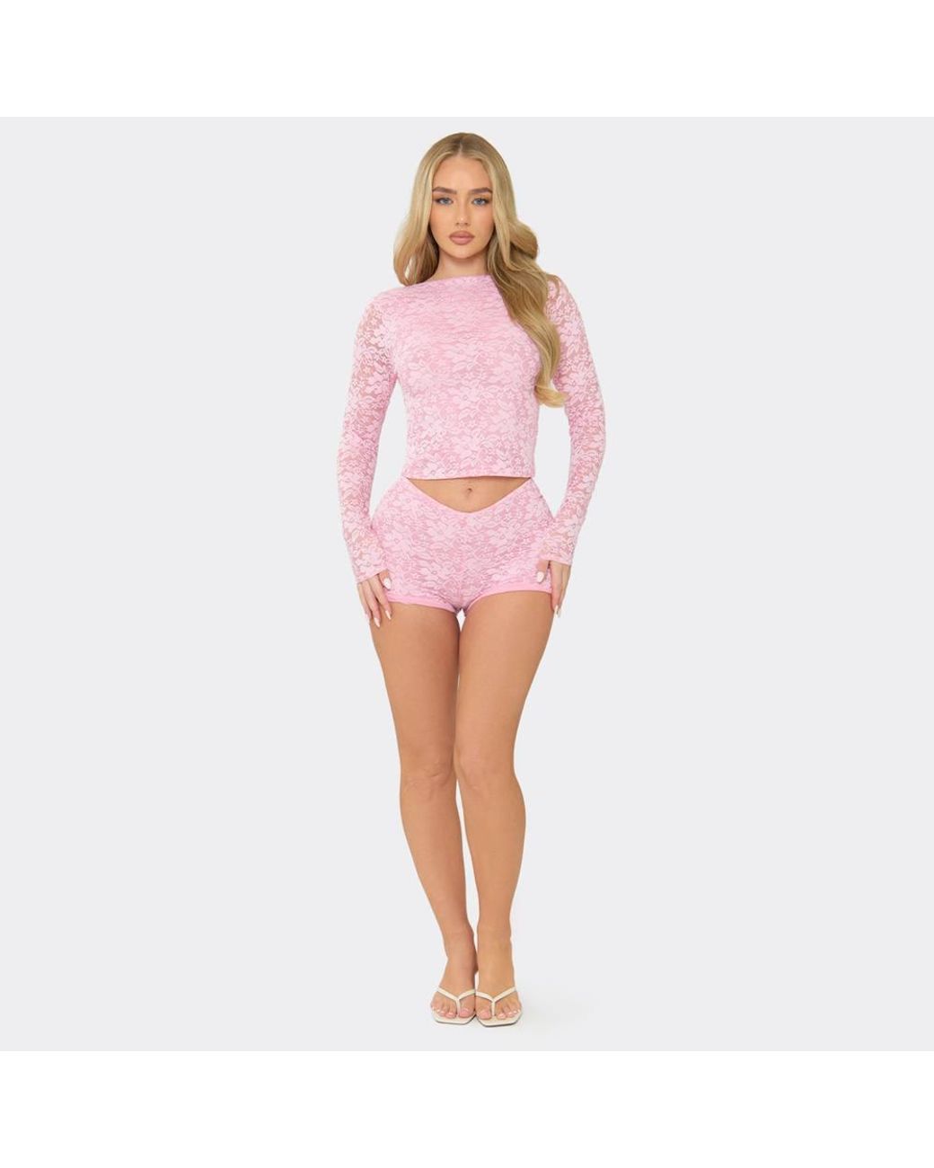EGO Pink Lace Mid Rise Mini Shorts