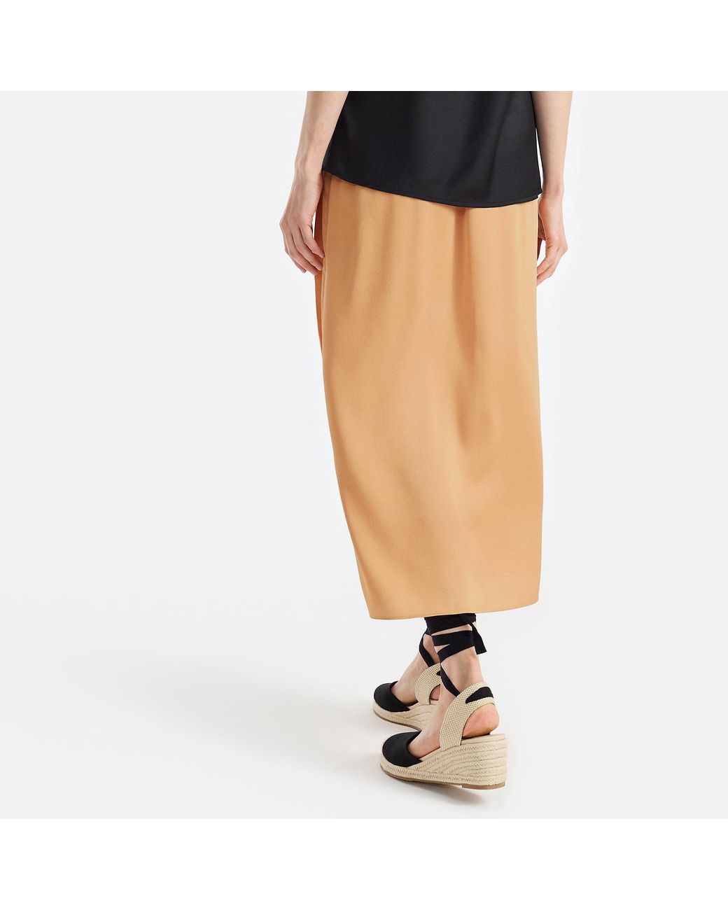 Lands' End Black Petite Satin Wrap Midi Skirt