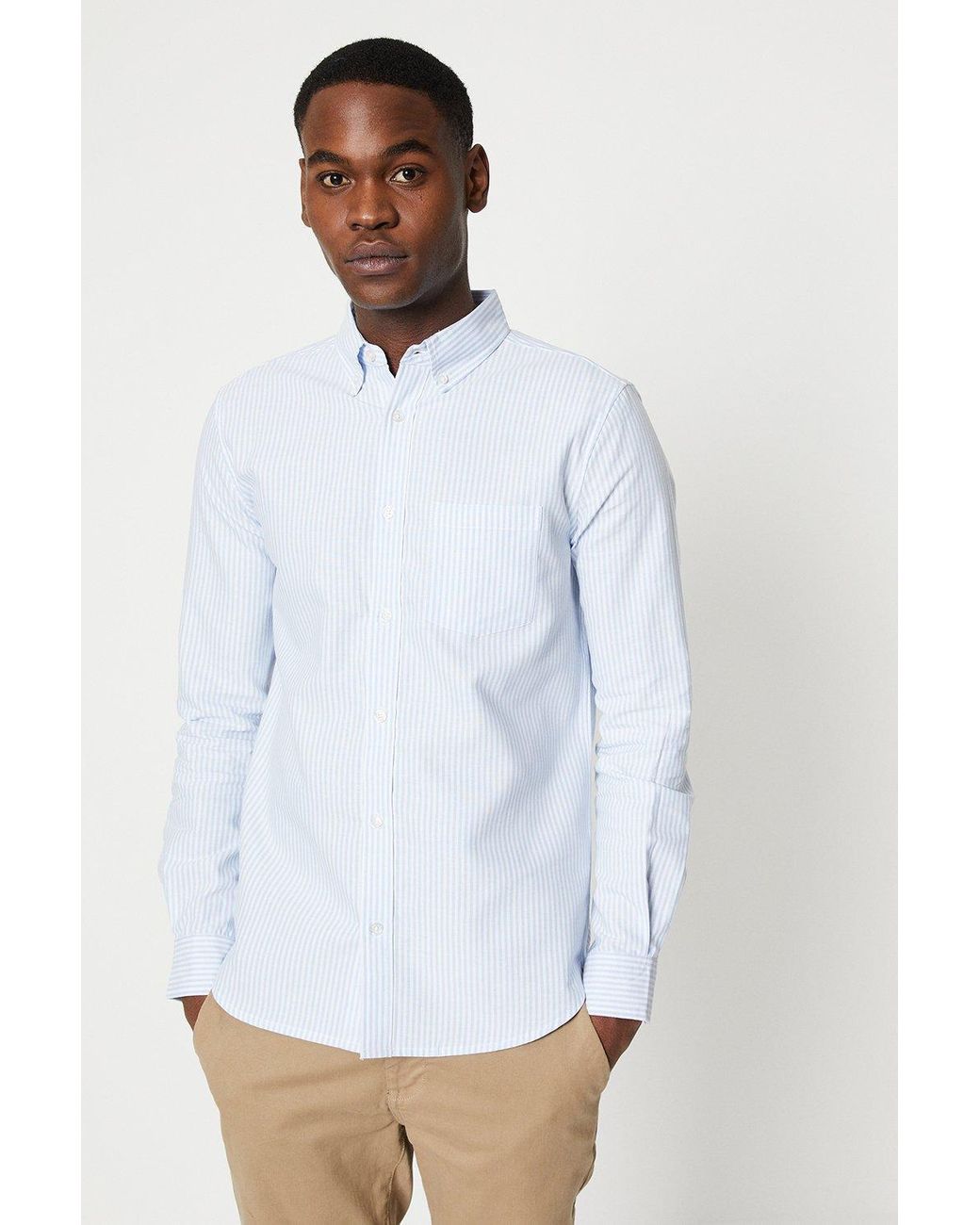 Burton Stripe Long Sleeve Oxford Shirt in White for Men | Lyst UK