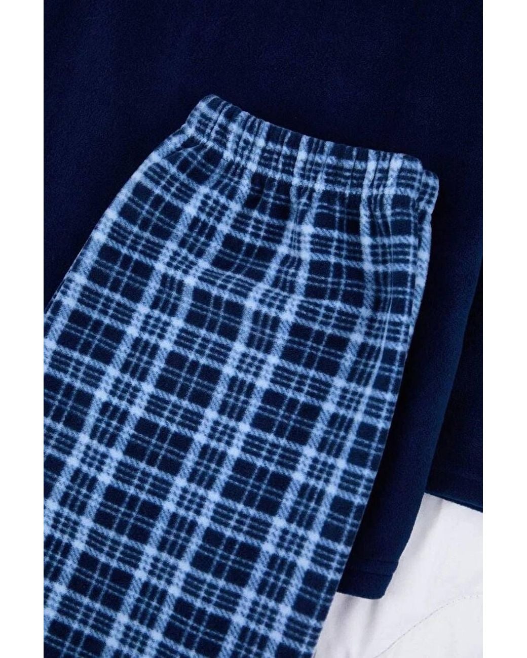 WOVCOR Blue 2 Piece Regular Fit Argyle Polar Fleece Pyjama Set for men