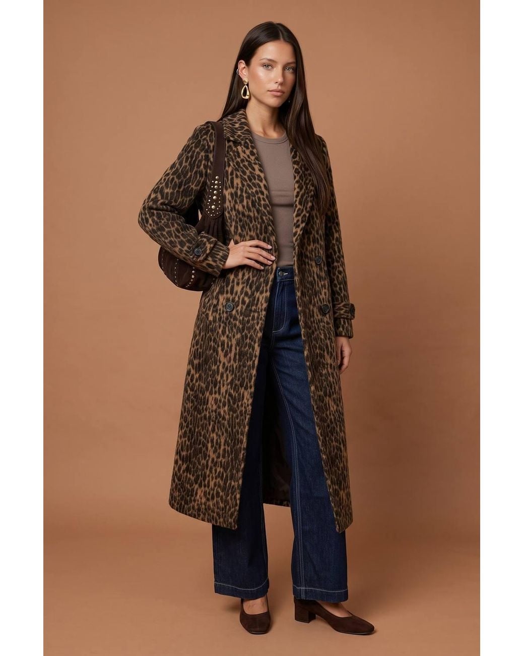 Urban Bliss Blue Petite Leopard Formal Coat