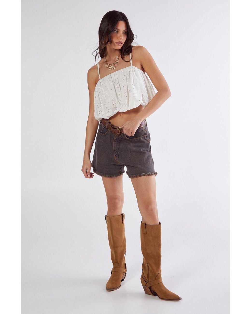 Nasty Gal White Broderie Puffball Cami Top