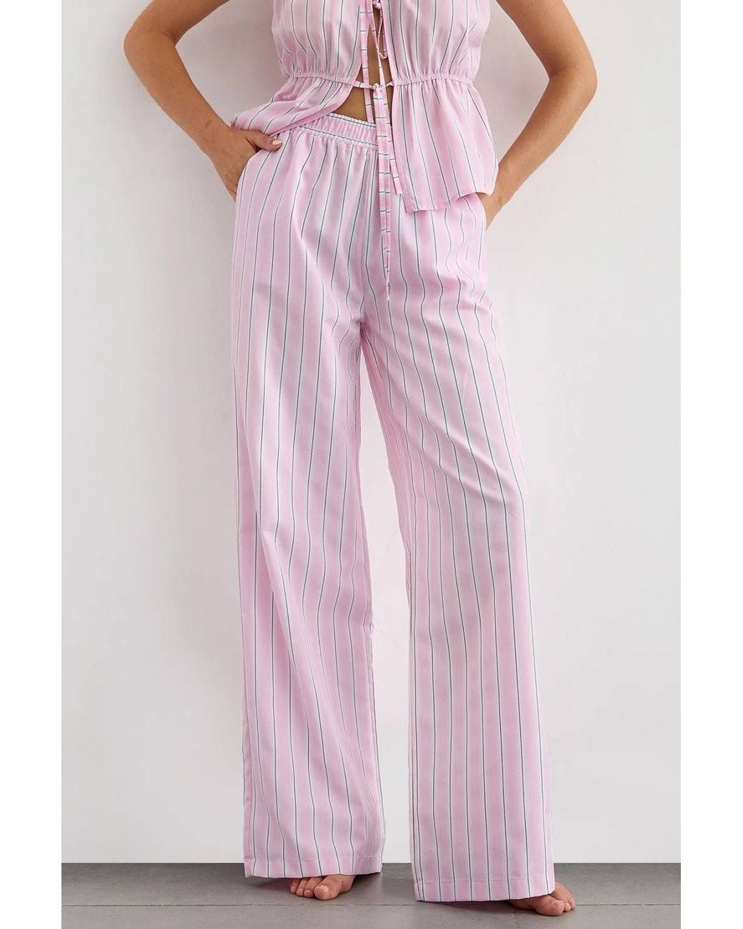 Hiccup Pink Wide-Leg High Waist Striped Trousers