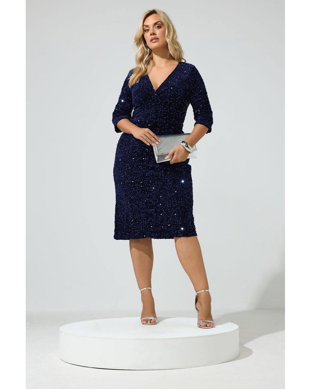 Yours Blue Sequin Velvet Dress