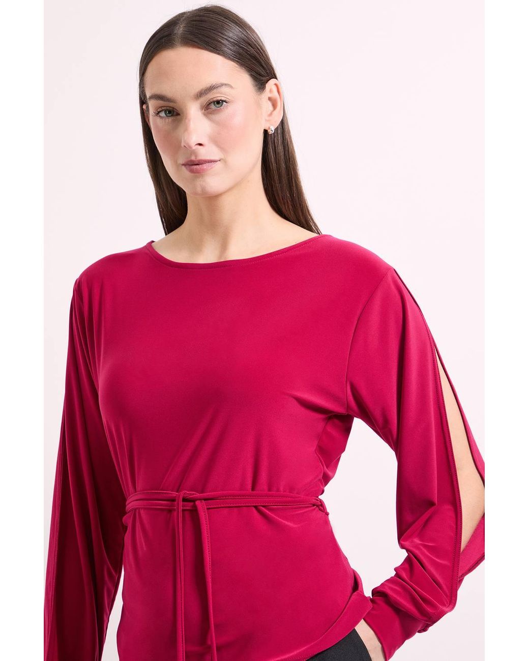PRINCIPLES Pink Tie Waist Split Shoulder Jersey Top