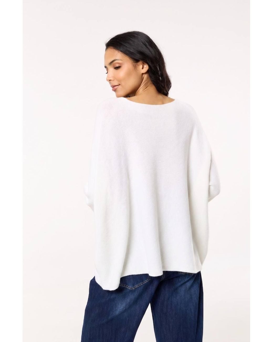 Liquorish White Off-Shoulder Relaxed Knit Jumper