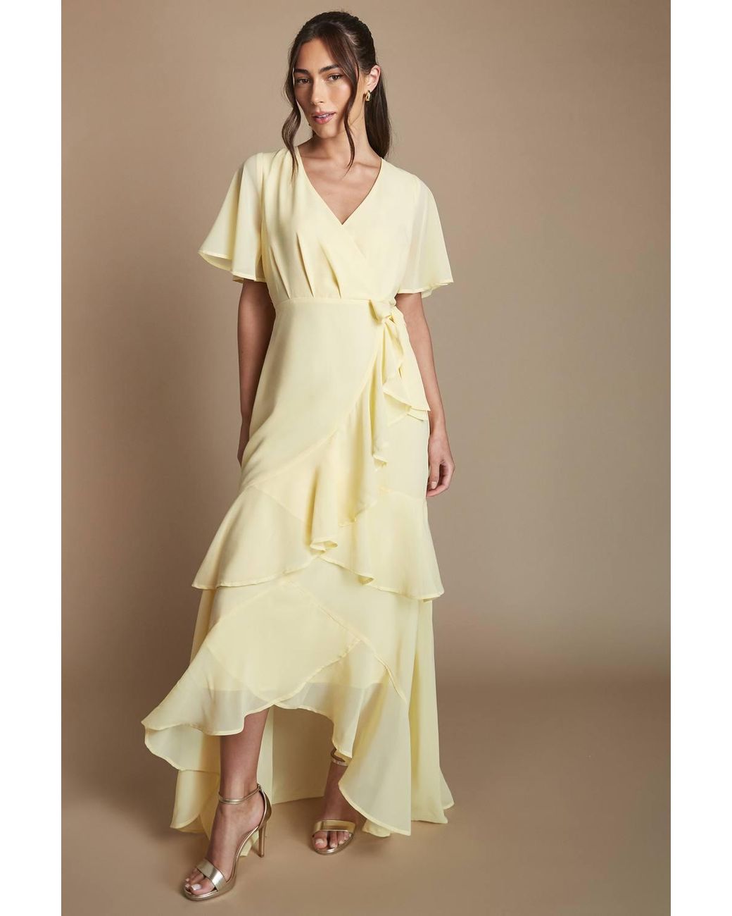 Coast Natural Angel Sleeve Tiered Bridesmaid Maxi Dress