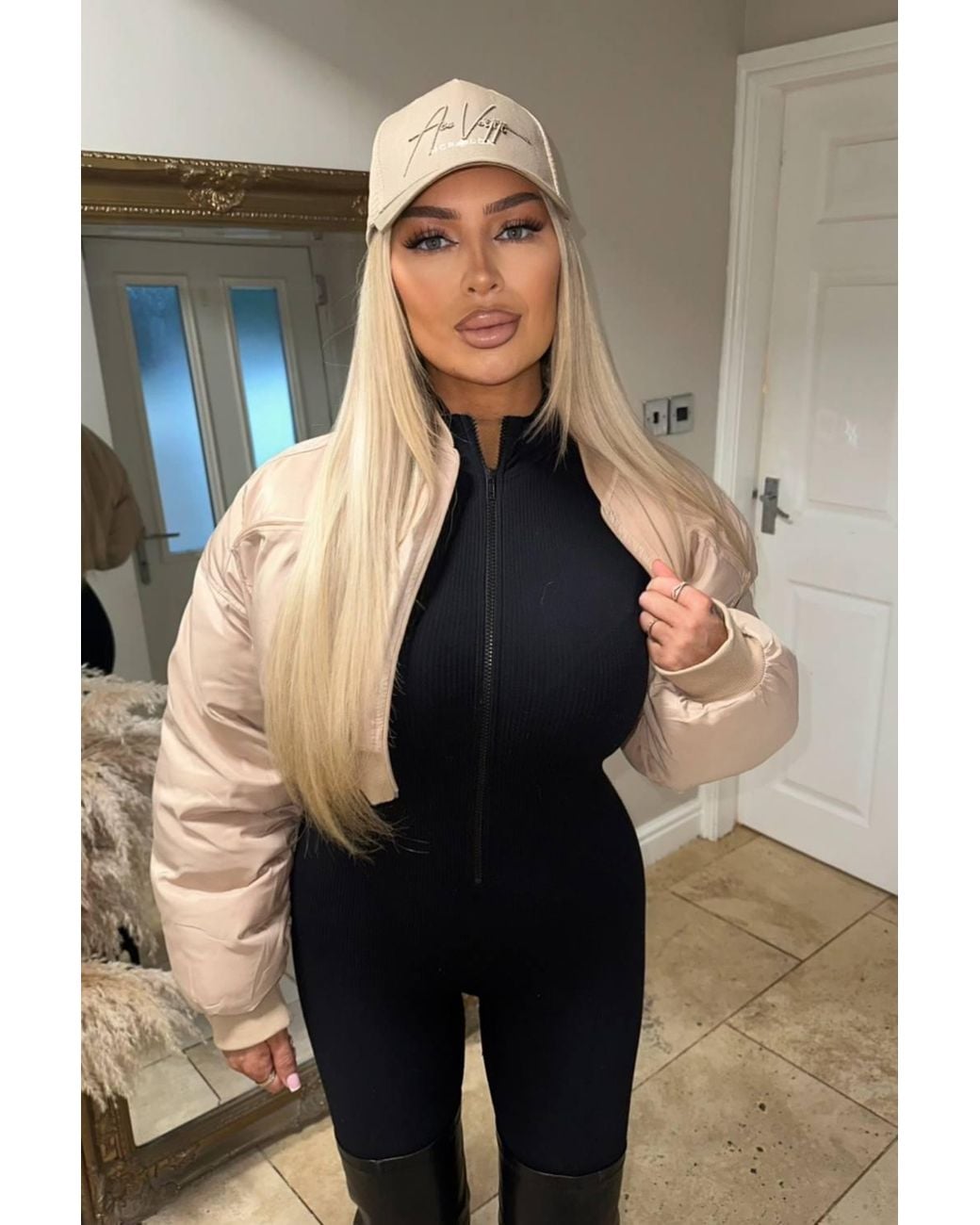 Femme Luxe Natural Cropped Cargo Bomber Jacket