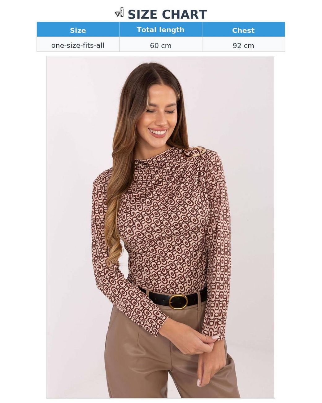 Love Lace Brown Elegant Viscose Polyester Fitted Blouse With Pleat