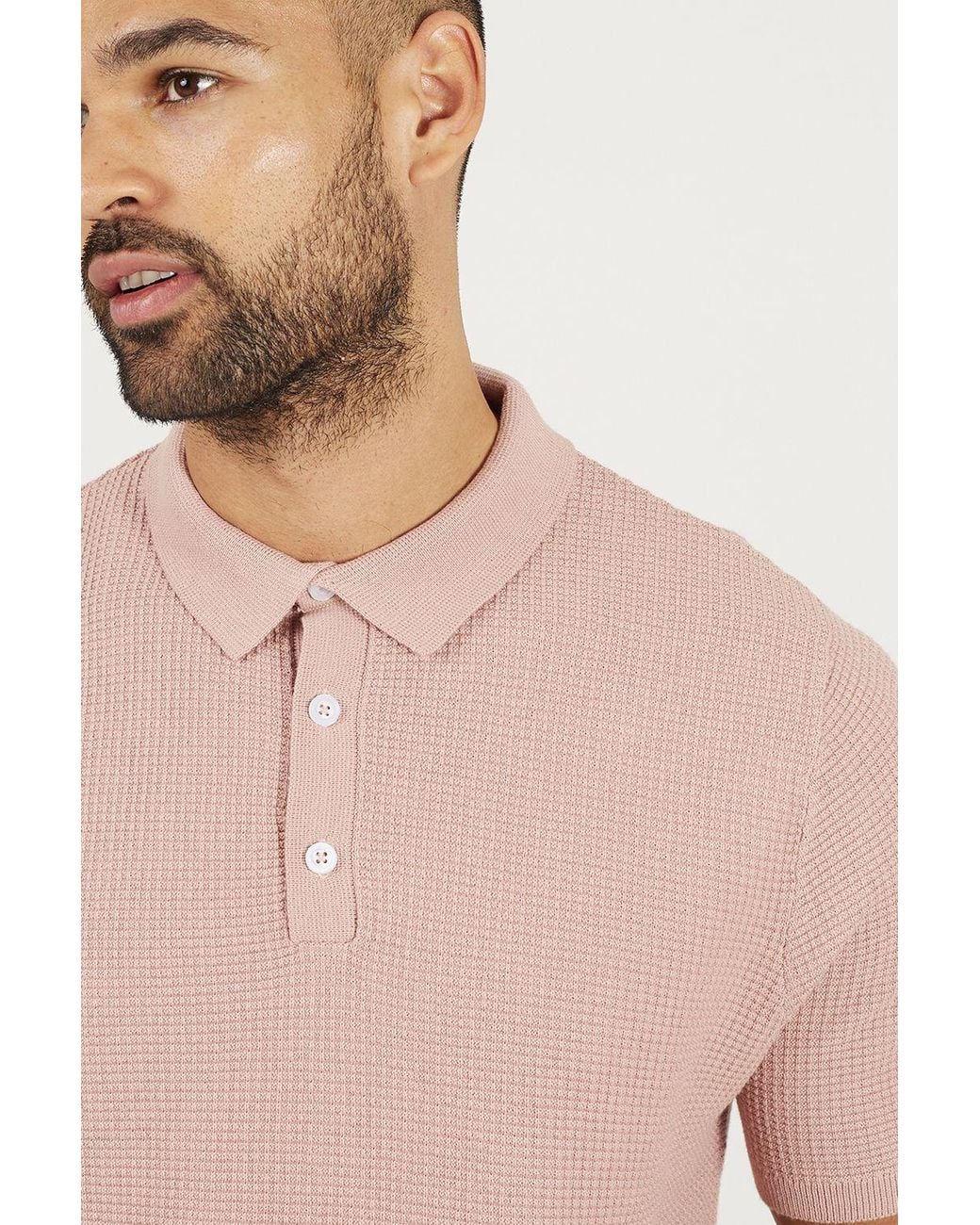 Brave Soul Pink Short Sleeve Knitted Polo Shirt for men