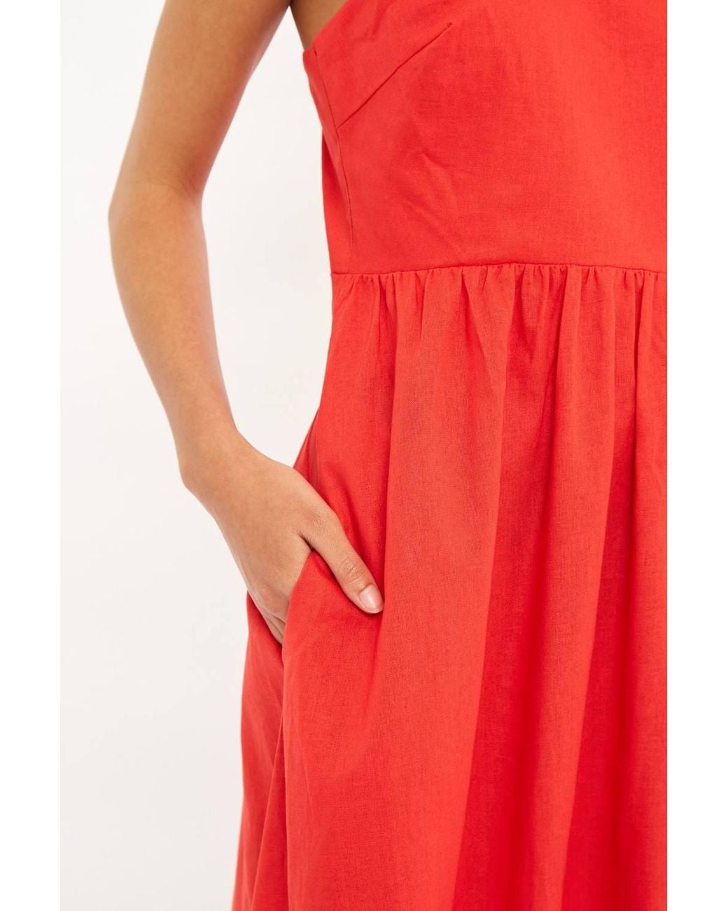 Louche Red Zora Scalloped Detailed Midi Sundress