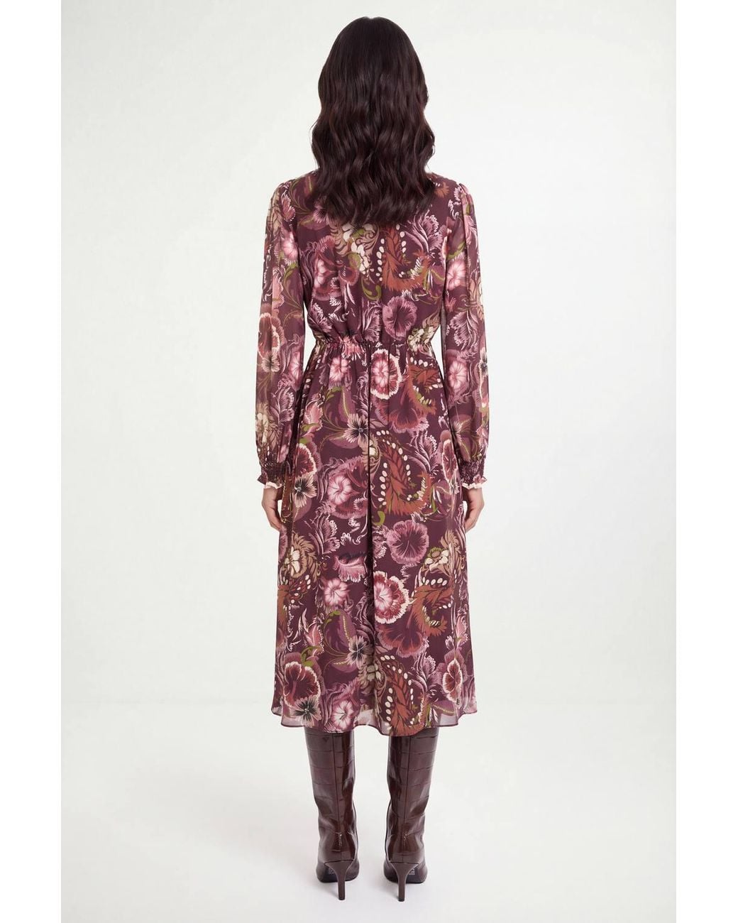 Wallis Red Paisley Chiffon Tie Waist Midi Dress