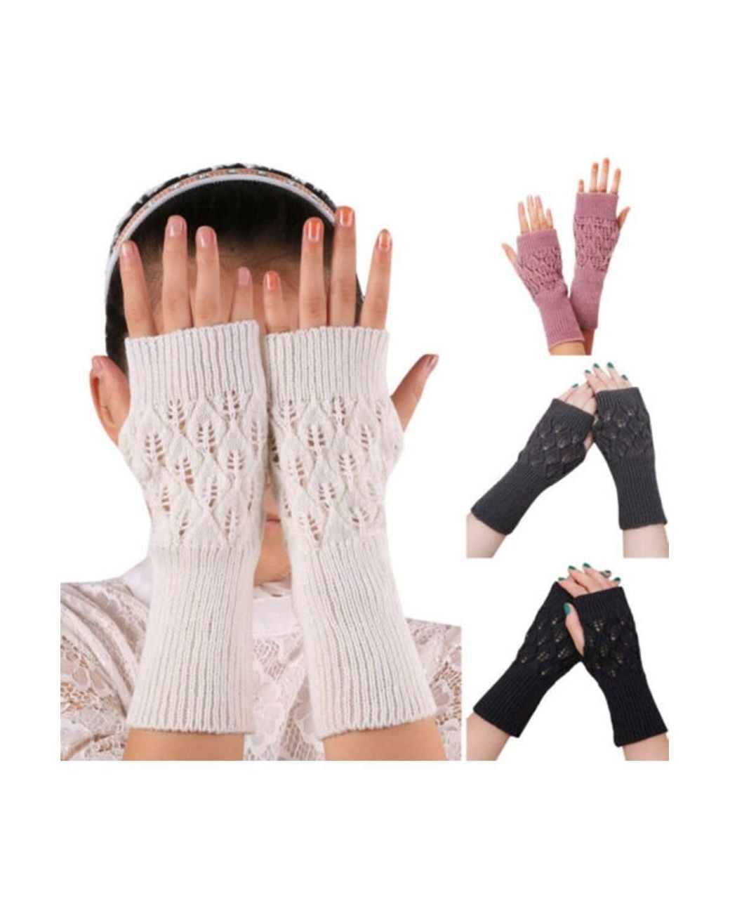 KDMD Red Knitted Long Fingerless Gloves, Winter Arm Warmers