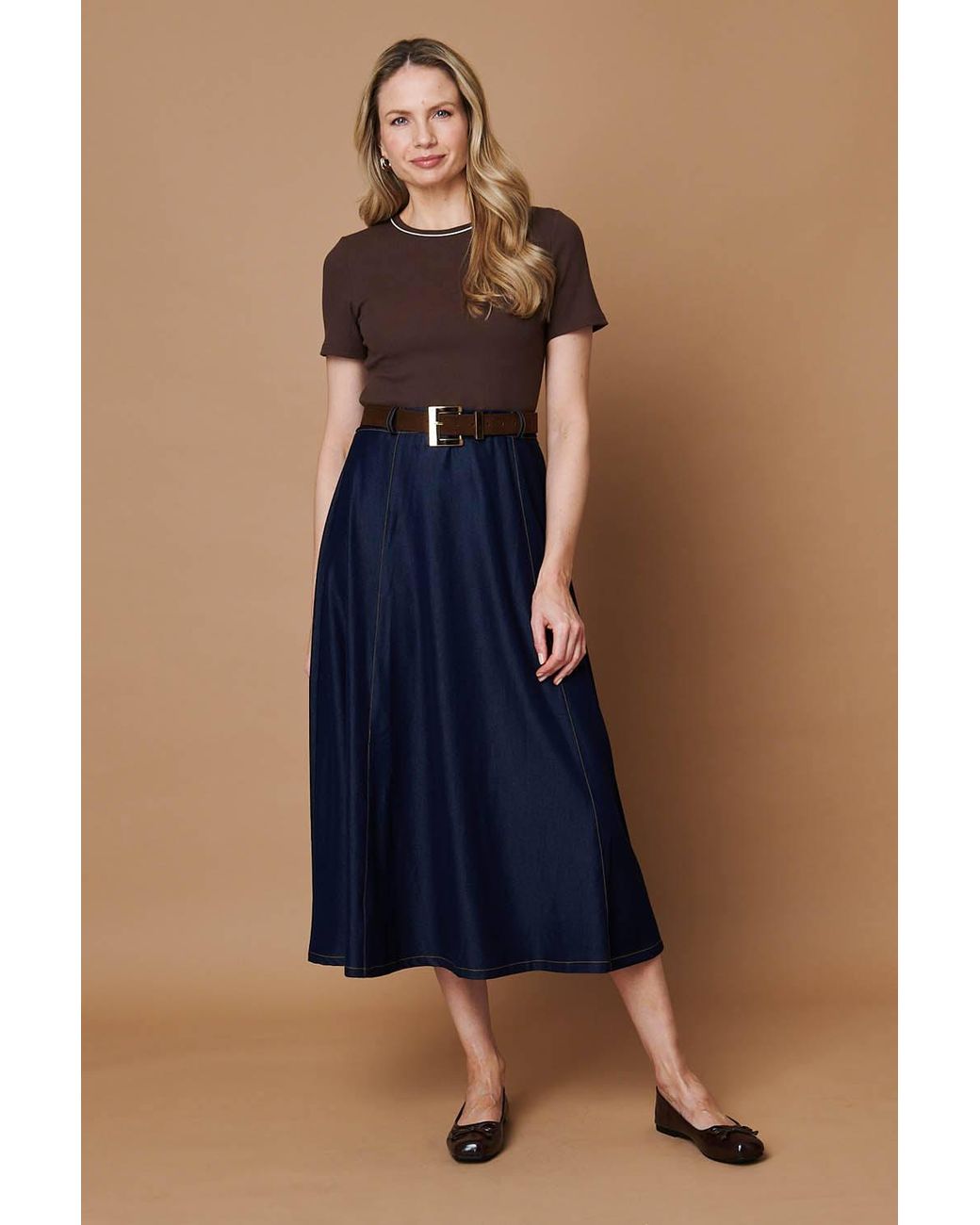 Izabel London Blue Removable Belt Denim Skirt Midi Dress