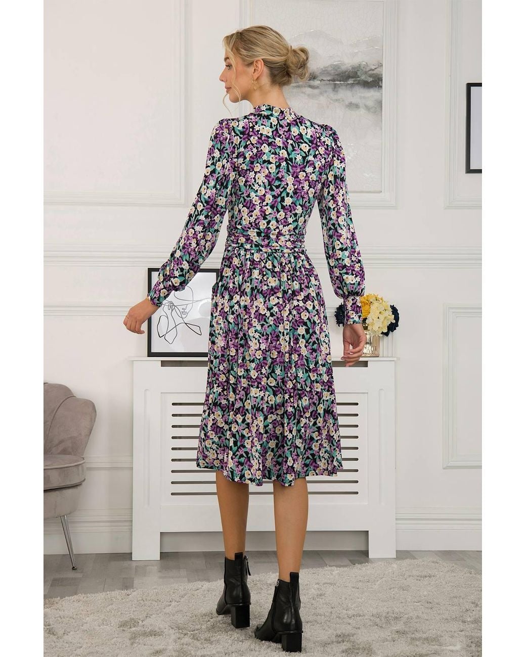 Jolie Moi Gray Kathryn Long Sleeve Midi Dress