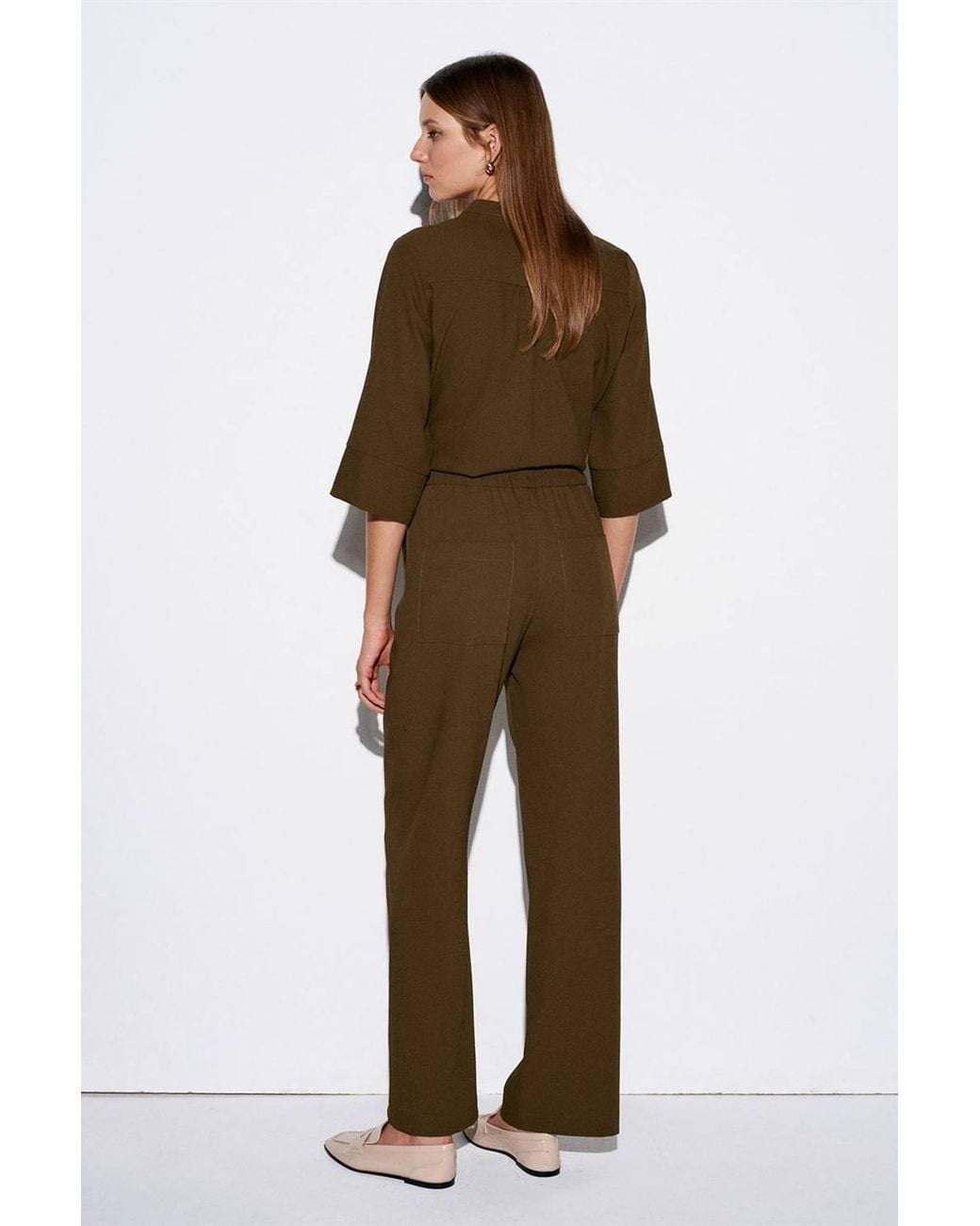 Dilvin Brown Wide-Leg Crepe Trousers