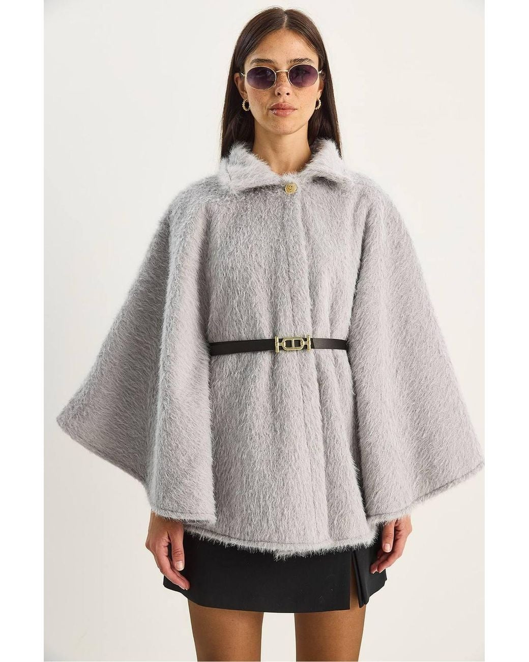 Bianco Lucci Gray Textured Oversized Button-Up Overcoat
