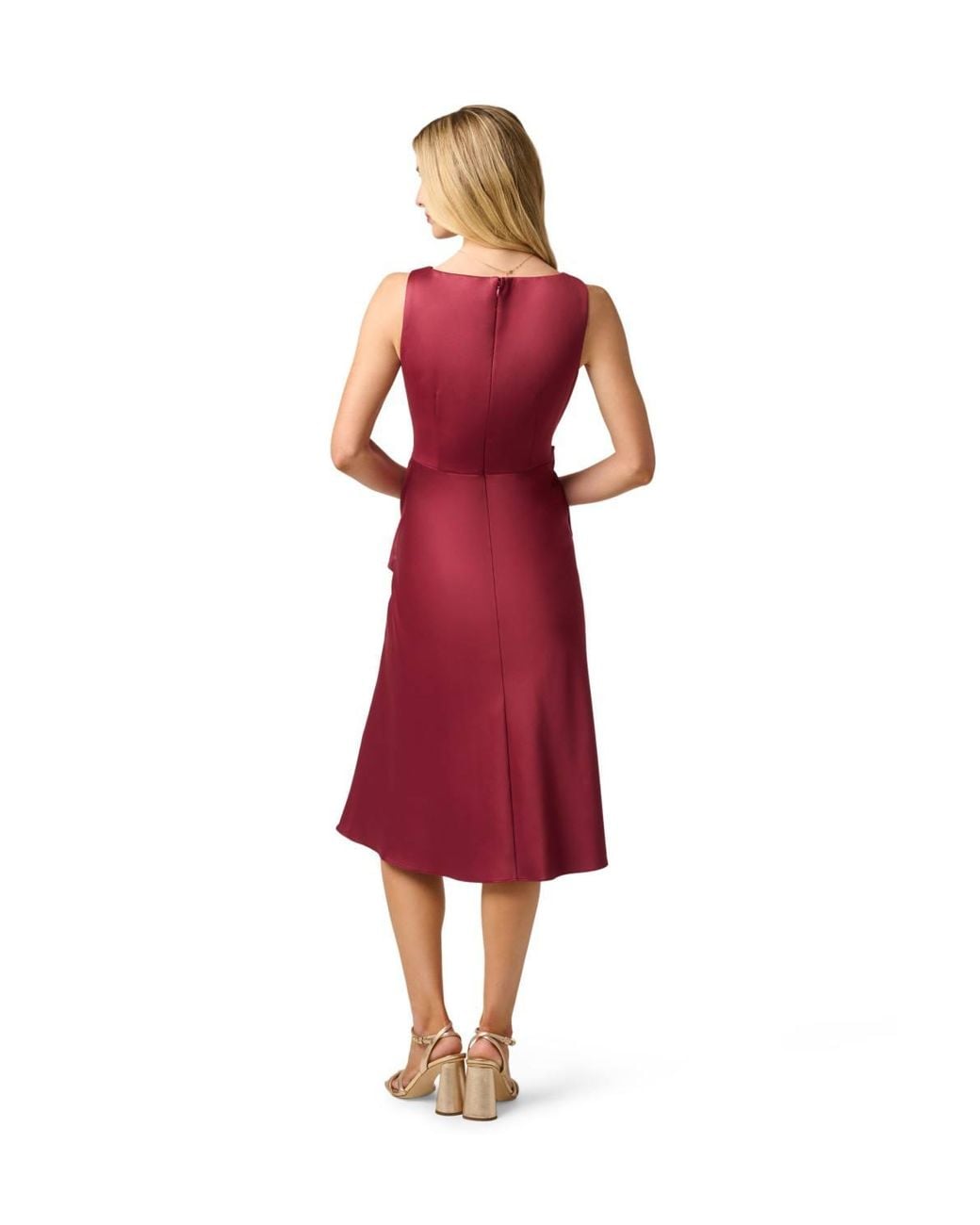 Adrianna Papell Red Cowl Satin Crepe Midi Dress