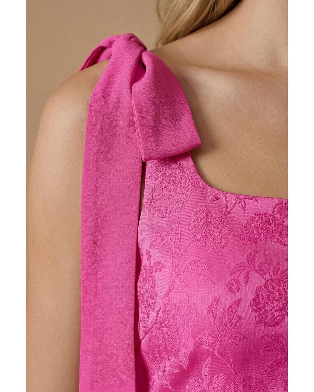 Oasis Pink Petite Square Neck Chiffon Tie Shoulder Satin Jacquard Bridesmaid Maxi Dress