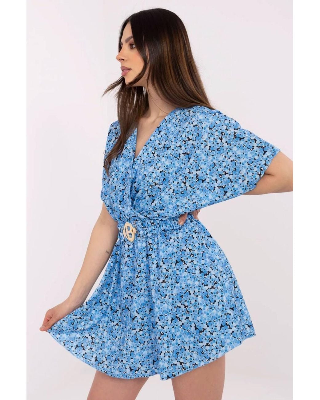 Love Lace Blue Floral Wrap Mini Skirt Jumpsuit