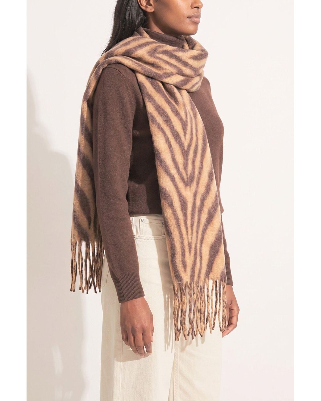 SARTA Brown Tiger Stripe Heavyweight Winter Scarf Animal Print Shawl
