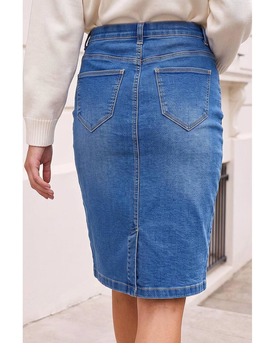 Roman Blue Cotton Denim Stretch Skirt