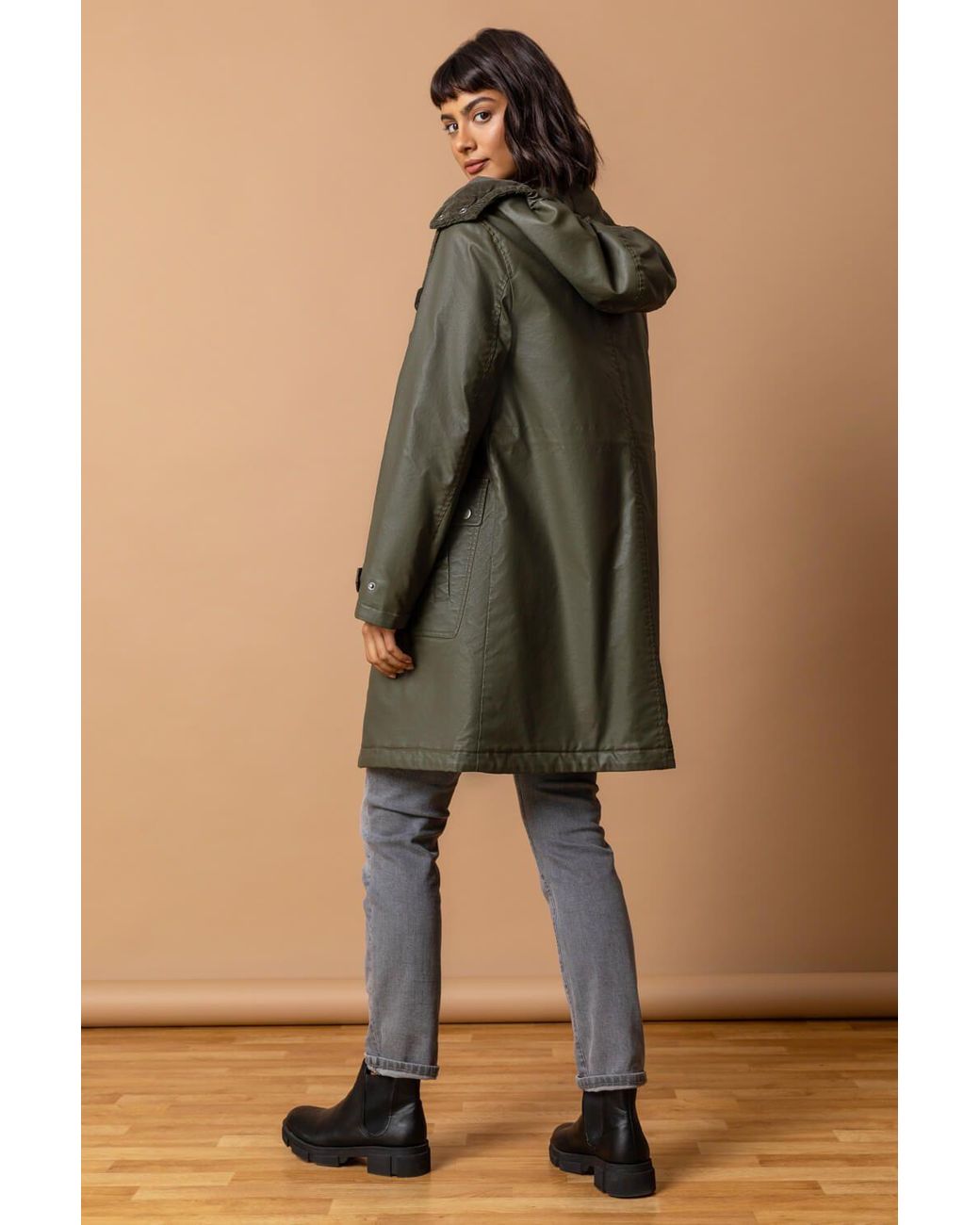 Roman Green Waxed Longline Hooded Coat